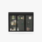 Black Arched wall-mounted Glass Cabinet with 3 glass doors, metal frame, holds 60 lbs, modern storage cabinet for kitchen/bathroom decor.