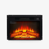 Sleek black glass electric fireplace with remote, LED screen, and realistic flames for living room/bedroom (400 sq ft).