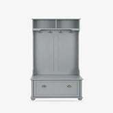 Coat rack with open shelves & shoe bench, grey MDF/solid wood 4-in-1 entryway storage unit