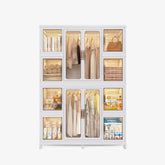 Portable Wardrobe Closet with 2 cubes and 8 small cubes & hanging rods, foldable PP/ABS storage organizer for kids' clothes and toys