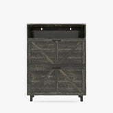 Shoe rack cabinet in dark oak with barn door flip drawers, adjustable shelves, ventilated back for entryway storage