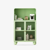 Green Iron & tempered glass Storage Cabinet with 44lb shelves, anti-tip design for bathroom/office