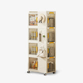 8-door wheeled storage container with clear panels, 4x35Qt boxes & lockable casters for home organization