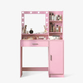 Pink Dressing Table with Adjustable LED Mirror Lights, Spacious Drawers & Sturdy Particle Board Design