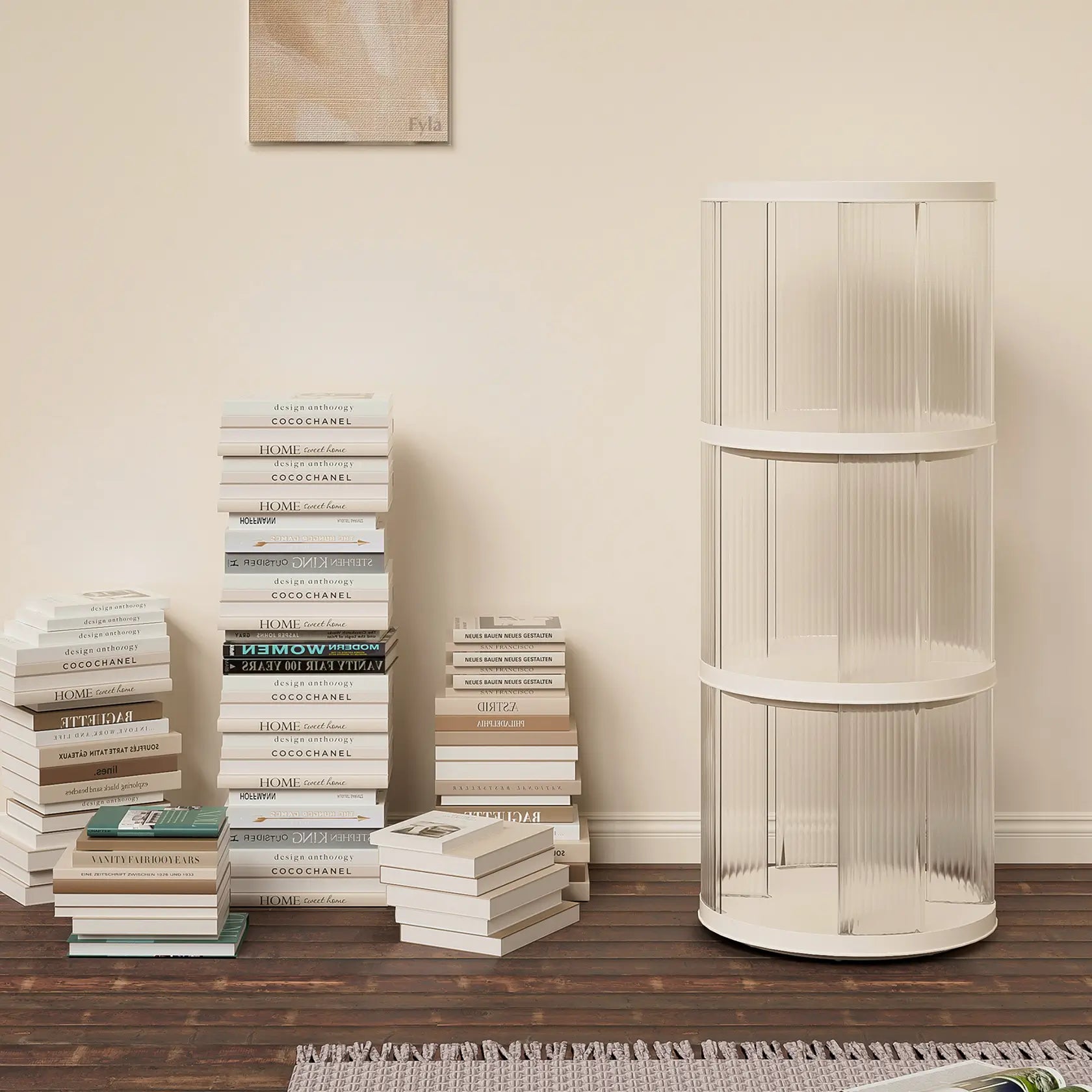 360° Rotating Bookshelf with 3-tier storage, holds 144 books & space-saving corner design