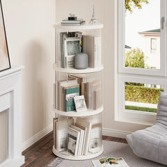 360° Rotating Bookshelf with 3-tier storage, holds 144 books & space-saving corner design