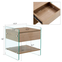 Nightstand with MDF board & tempered glass, sleek storage cabinet for bedroom or living room decor