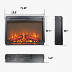 Electric fireplace with CSA/UL certification, 1400W heating, and realistic LED flames for 400 sq. ft. rooms