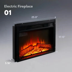 23-inch Sleek black glass electric fireplace with remote, LED screen, and realistic flames for living room/bedroom (400 sq ft).