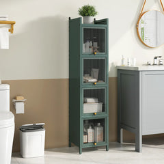 Dark green 4 Tiers Modern Glass Cabinet Sideboard with iron frame & fluted tempered glass, closed cabinets, protective feet, minimalist design for home decor