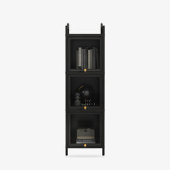 Black 3 Tiers Modern Glass Cabinet Sideboard with iron frame & fluted tempered glass, closed cabinets, protective feet, minimalist design for home decor