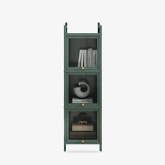 Dark green 3 Tiers Modern Glass Cabinet Sideboard with iron frame & fluted tempered glass, closed cabinets, protective feet, minimalist design for home decor