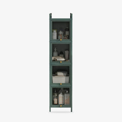 Dark green 4 Tiers Modern Glass Cabinet Sideboard with iron frame & fluted tempered glass, closed cabinets, protective feet, minimalist design for home decor