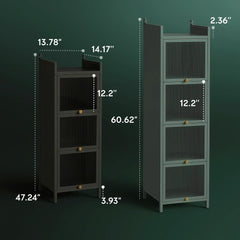 Modern Glass Cabinet Sideboard with iron frame & fluted tempered glass, closed cabinets, protective feet, minimalist design for home decor