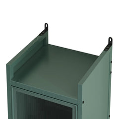 Dark green Modern Glass Cabinet Sideboard with iron frame & fluted tempered glass, closed cabinets, protective feet, minimalist design for home decor
