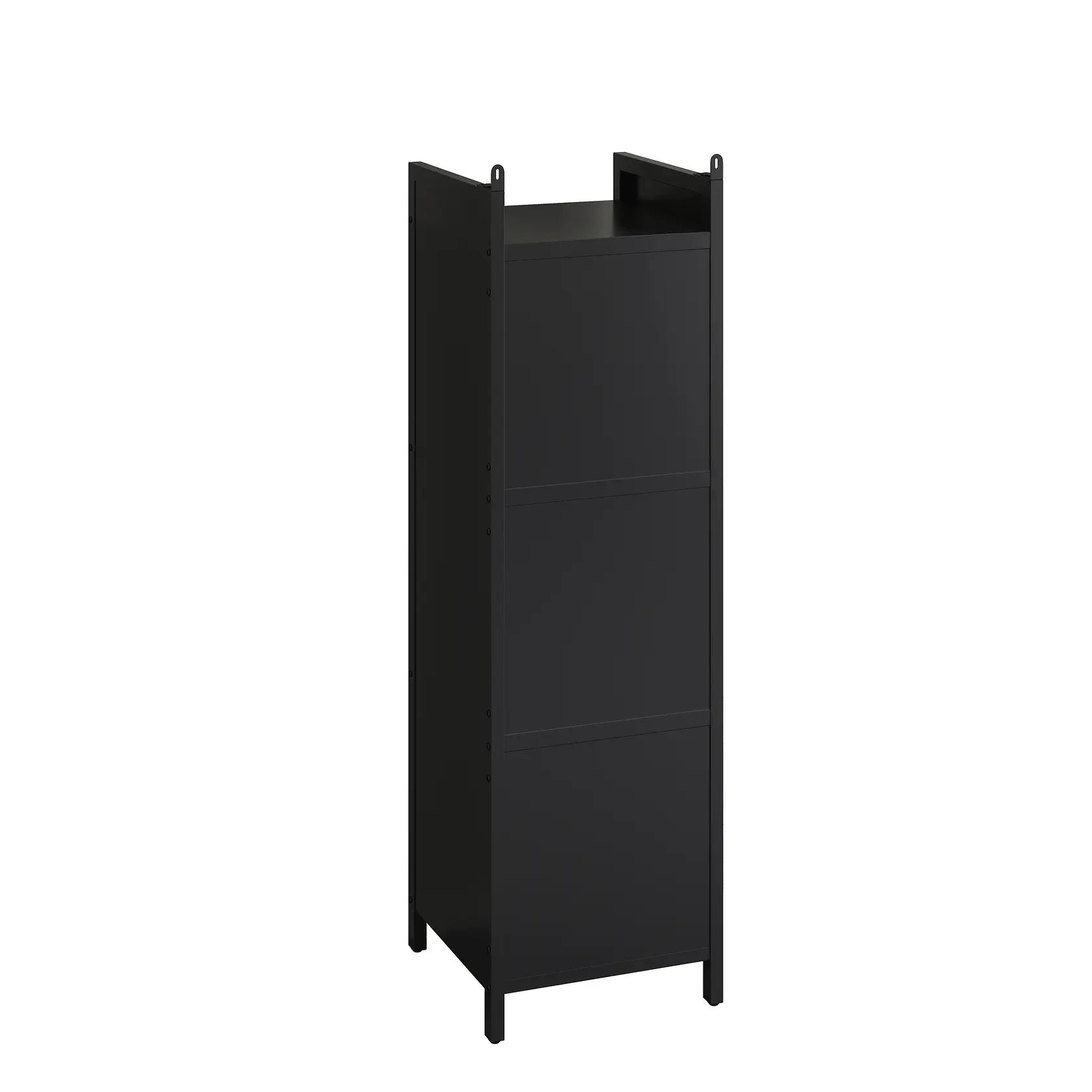 Black 3 Tiers Modern Glass Cabinet Sideboard with iron frame & fluted tempered glass, closed cabinets, protective feet, minimalist design for home decor