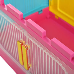Pink stackable storage bins with wheels. Foldable PP plastic organizers with magnetic locks for dopamine decor