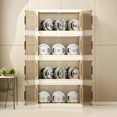 White Stackable Storage Bins with wheels and translucent doors, foldable PP plastic design for storage organization