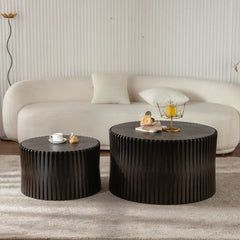 Dark brown Vintage round wood coffee table set of 2 with nesting design, 110-lb capacity, natural grain & knots.