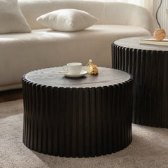 Dark brown Vintage round wood coffee table set of 2 with nesting design, 110-lb capacity, natural grain & knots.